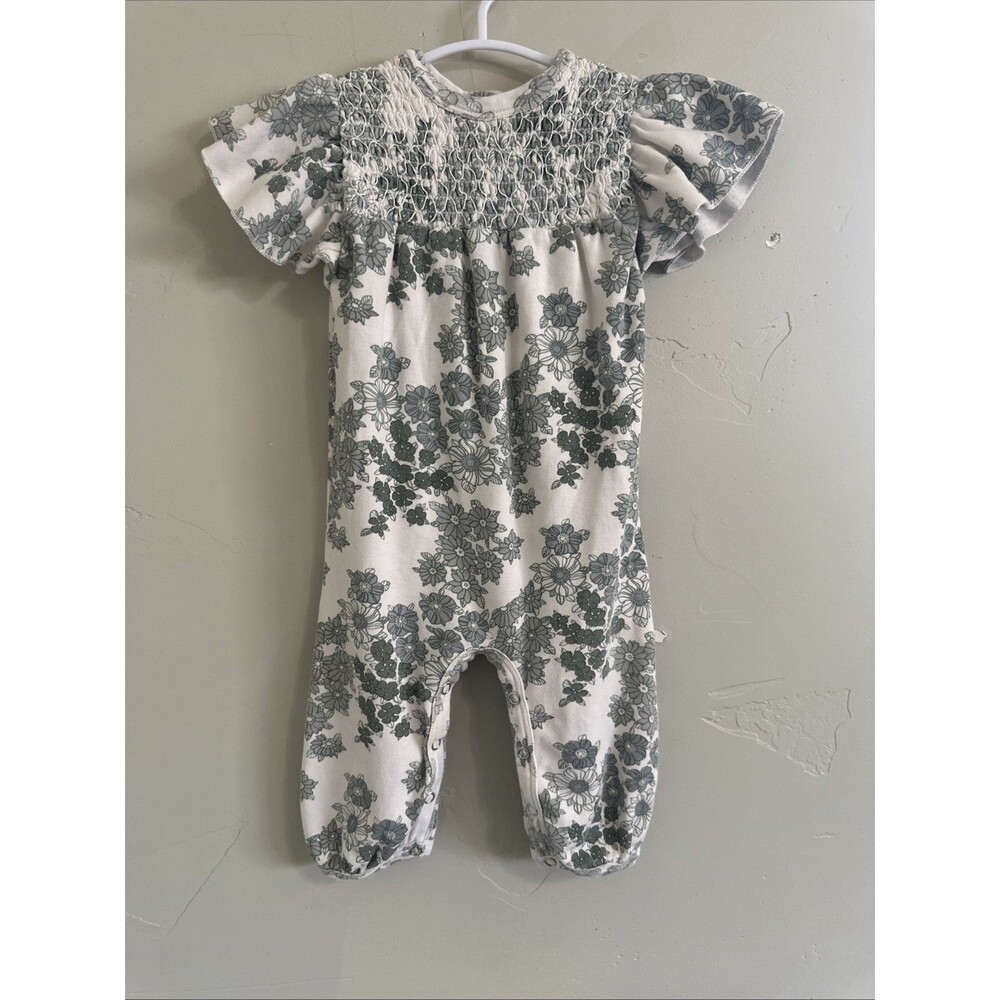 Kate Quinn 12-18 Months Baby Girls Smocked Romper Flutter Sleeves Green Floral